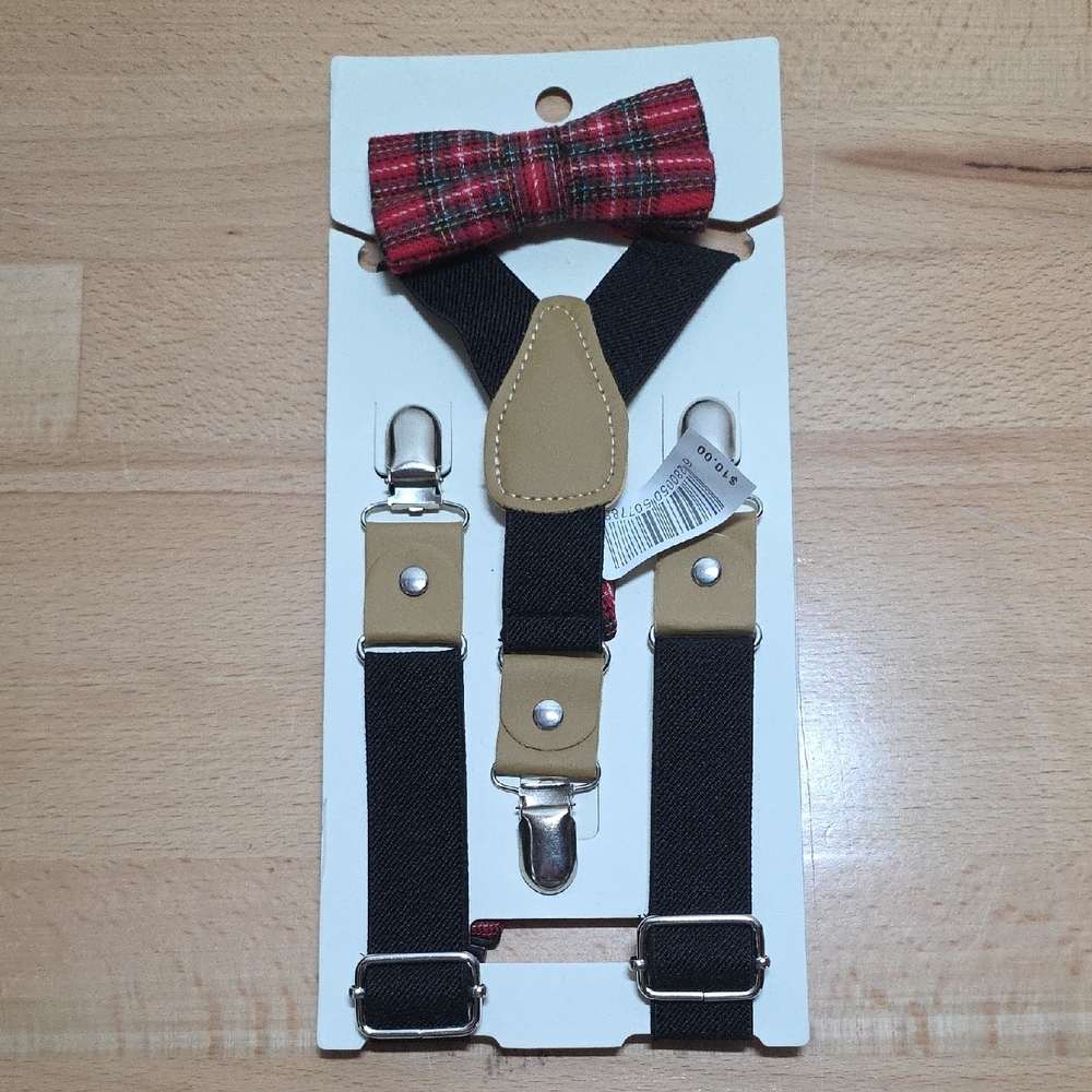 Plaid Bow Tie and Suspenders Set